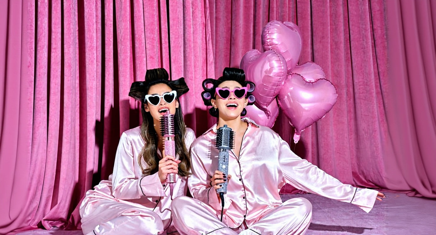 Load video: Model styling her hair with the Clara Multi-Styler, creating smooth, shiny waves for Valentine’s Day.